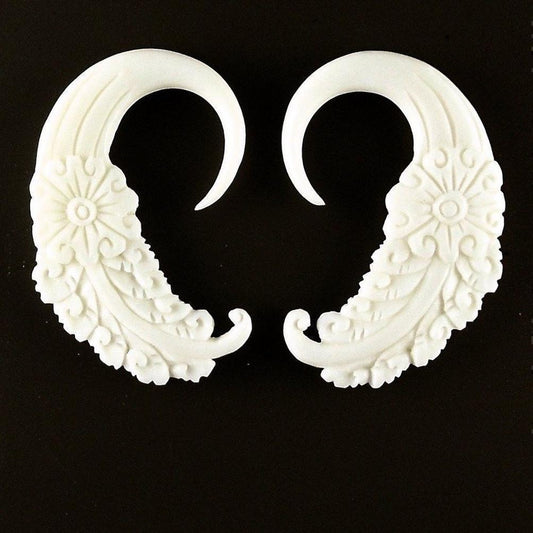 Carved Gauged Earrings and Organic Jewelry | Gauges :|: Cloud Dream. 6 gauge Bone Earrings. 1 1/4 inch W X 1 3/4 inch L | Body Jewelry