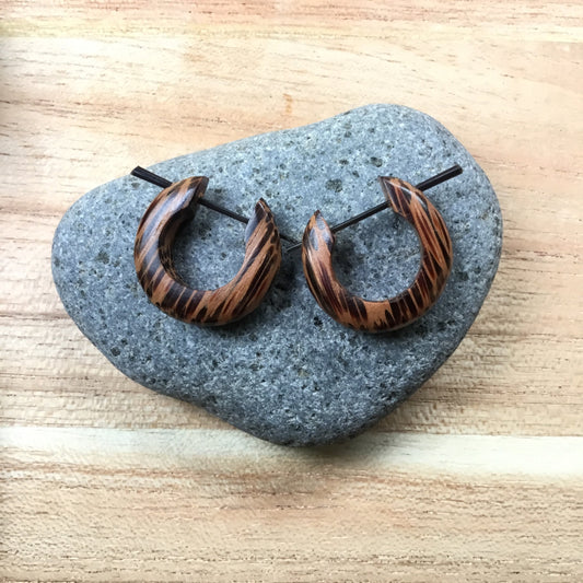 hoop earrings. stripped coconut wood.