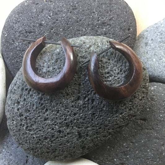 Hoop earrings Hawaiian Island Jewelry | post earrings, wood.