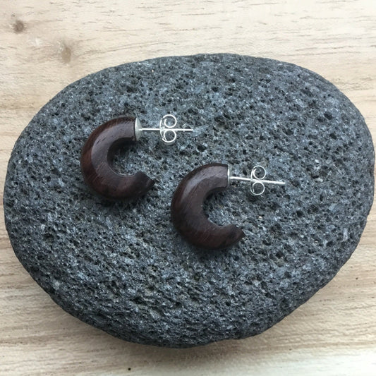 Small Hoop Earrings | rosewood hoop earrings, silver stud.