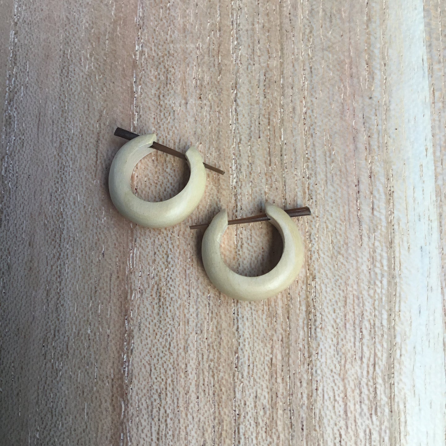 small earrings. wood hoop.
