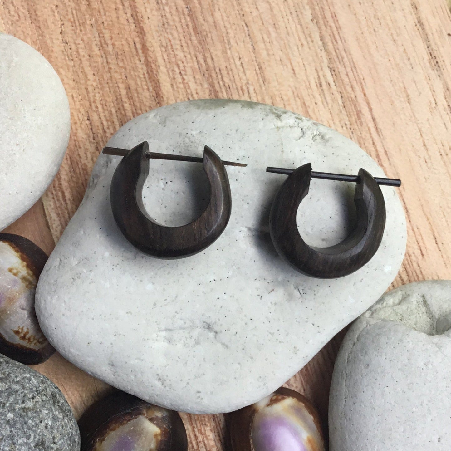 small hoop earrings, black wood.
