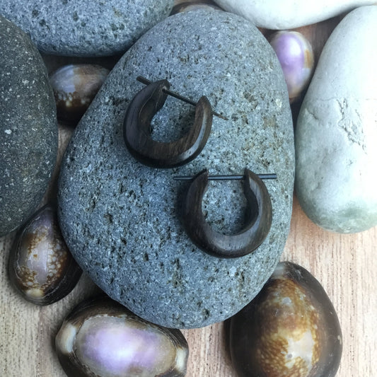 Maori Black Wood Earrings | small hoop earrings, ebony wood.
