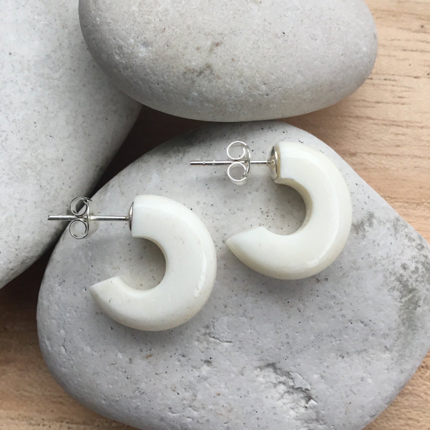 small hoop earrings, white bone.