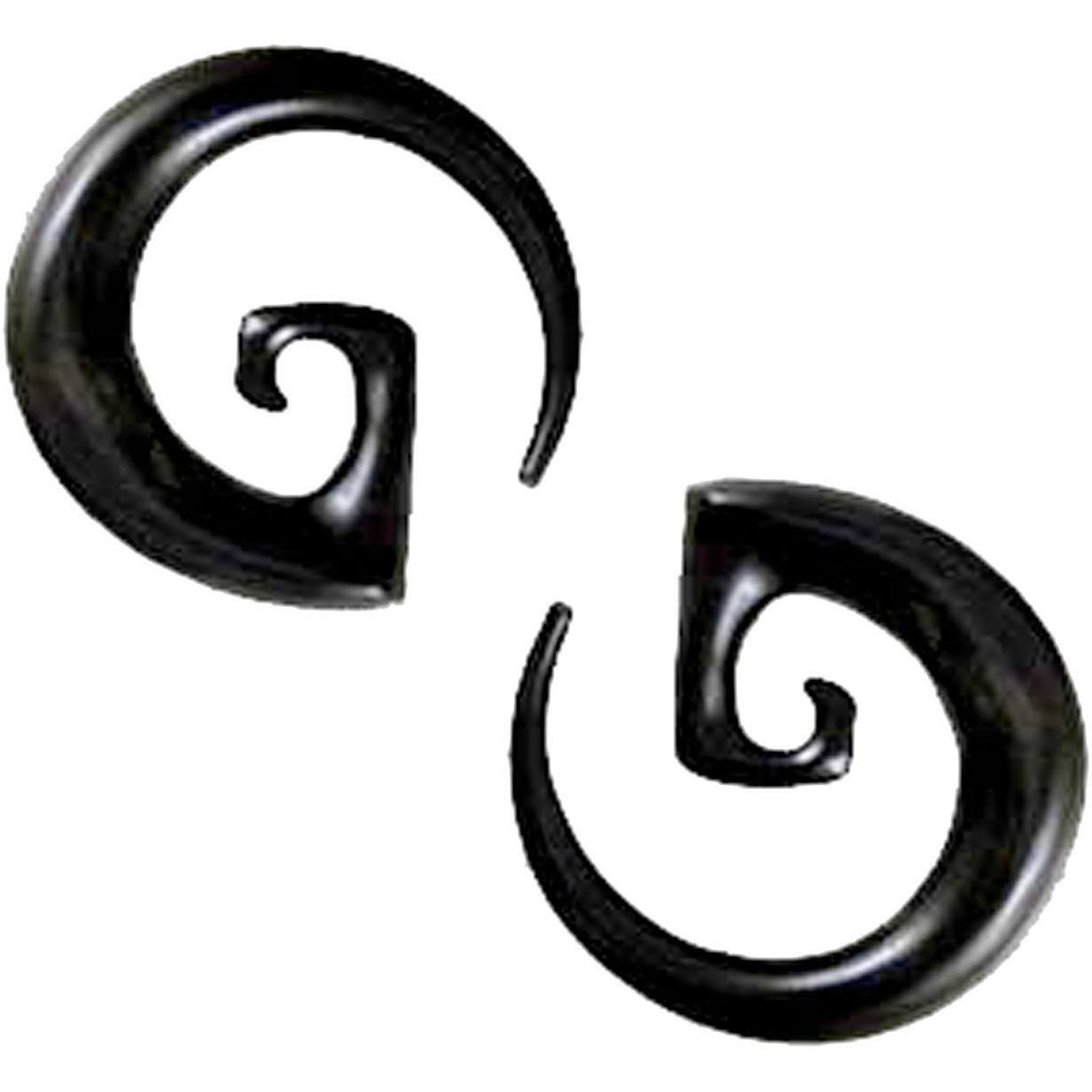 00 Gauge Earrings :|: Bohemian Spiral, black. Horn 00g, Spiral Body Jewelry. | Spiral Body Jewelry