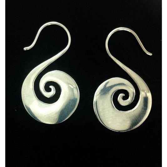 Shiny Hawaiian Island Jewelry | Tribal Earrings :|: Hmong hill tribe spiral earrings sterling silver, 925 tribal earrings.