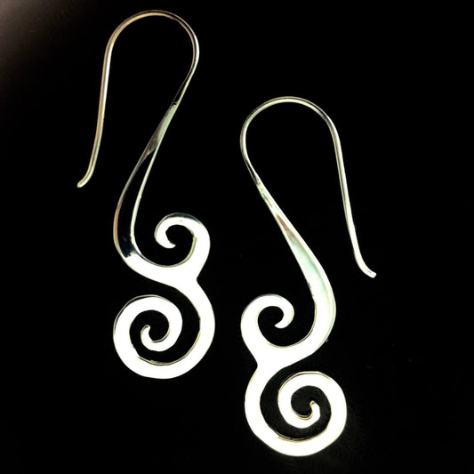 Shiny Natural Earrings | Tribal Earrings :|: Delicate Spiral. sterling silver, 925 tribal earrings.