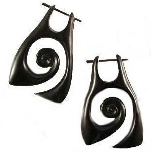Black Hawaiian Jewelry | Tribal Earrings :|: Water Buffalo Horn earrings. Sold as Pair. | Horn Jewelry 