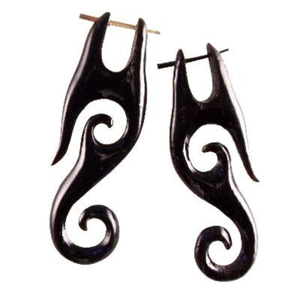 Horn Jewelry :|: Drop Earrings. Black Horn. Spiral Jewelry. | Horn Earrings