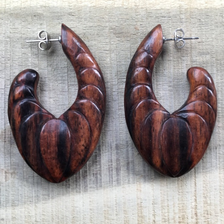 stainless steel and wood earrings