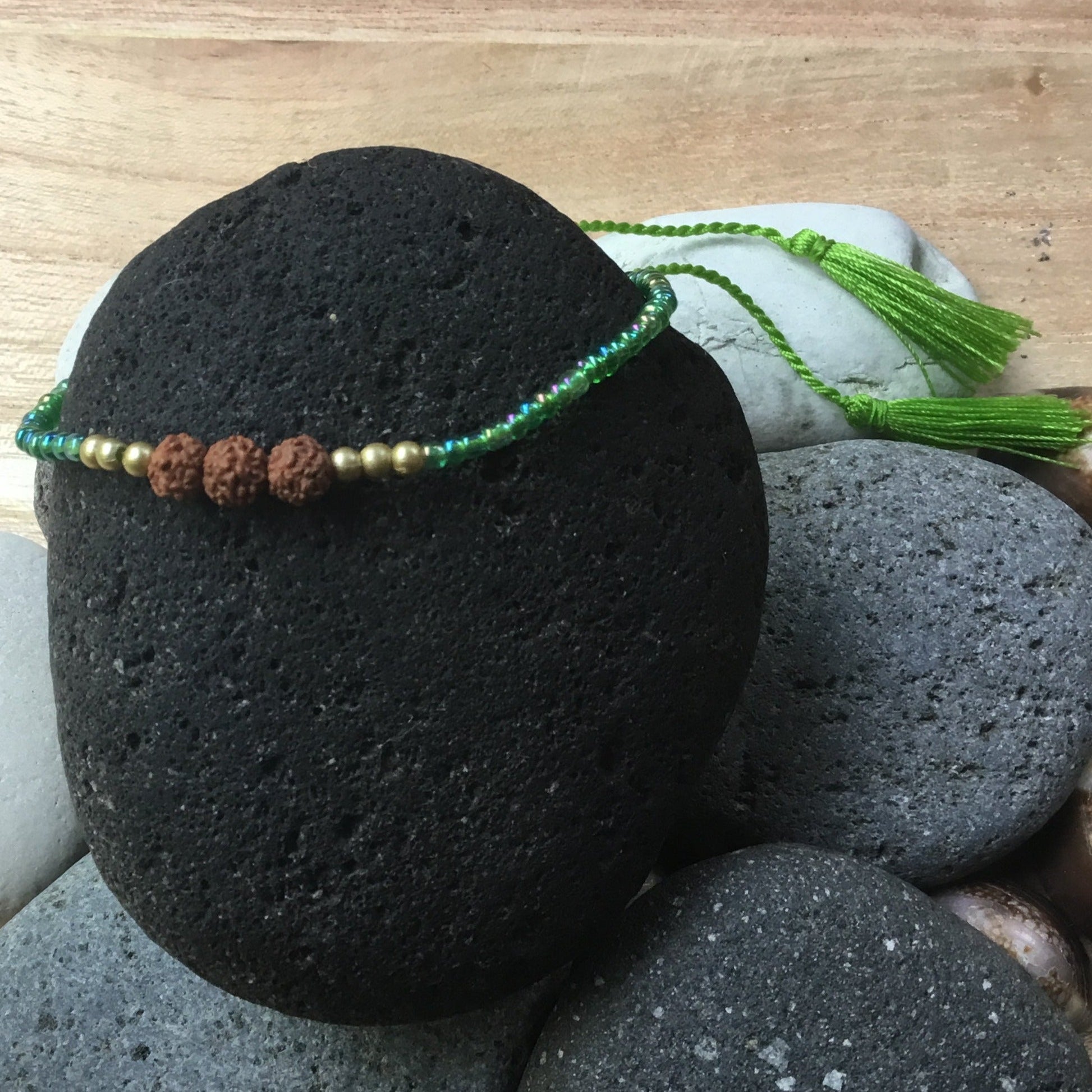 thin green bead bracelet