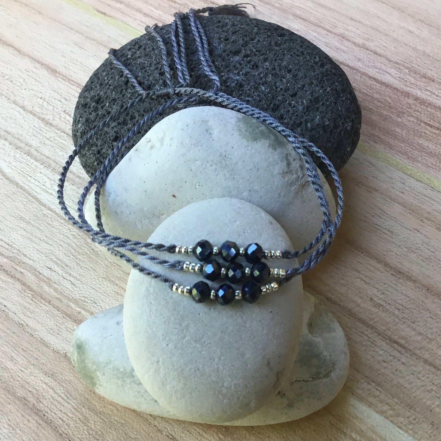 thin seed bead bracelet, adjustable.
