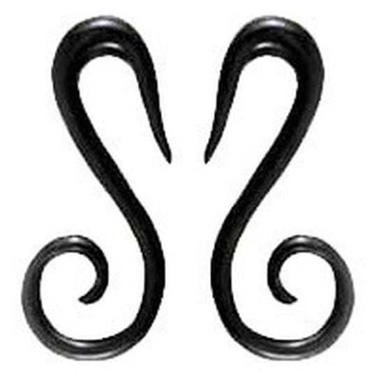 2g Black Body Jewelry | Wood or horn gauge earrings. | Body Jewelry :|: Black french hook spiral, 2 gauge earrings.