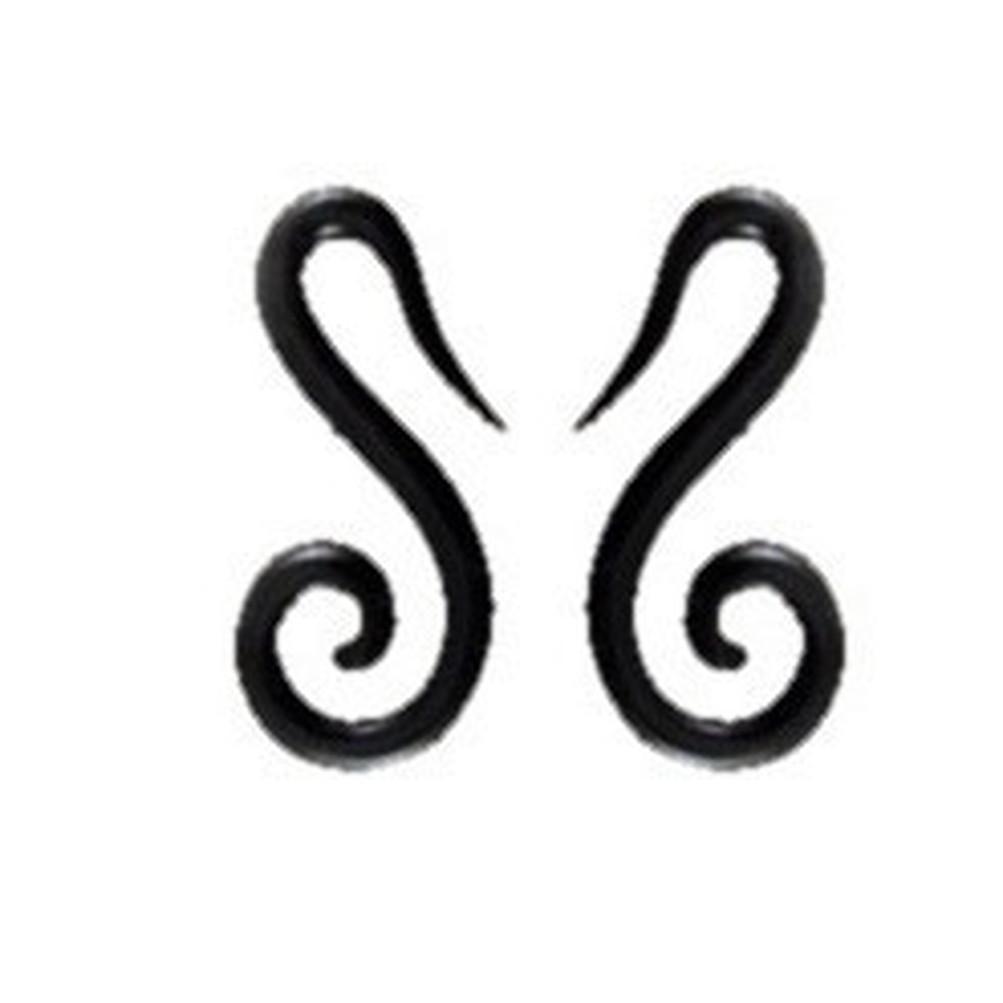 Tribal Body Jewelry :|: Black french hook spiral, 4 gauge earrings