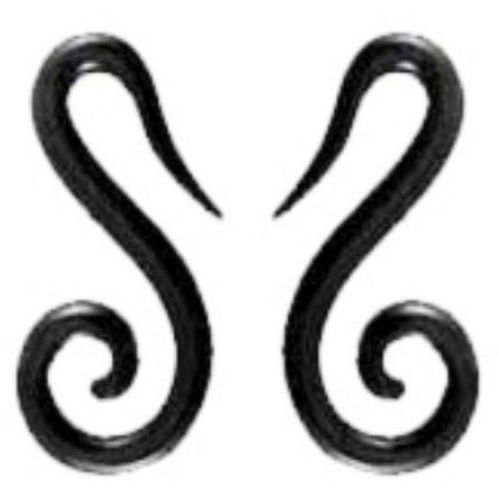 6 Gauge Earrings :|: Water Buffalo Horn, french hook spiral, 6 gauge | Piercing Jewelry