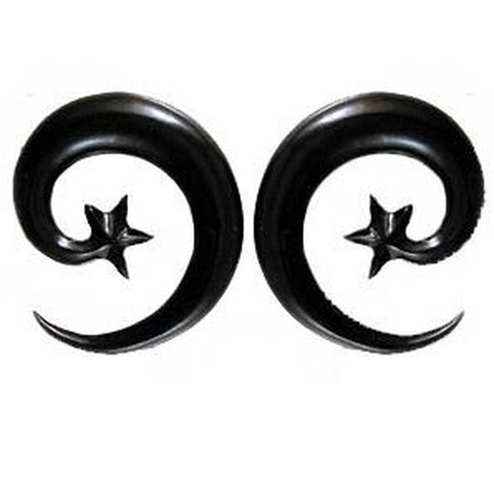 00 Gauge Earrings :|: Water Buffalo Horn, star spiral, 00 gauge | Piercing Jewelry