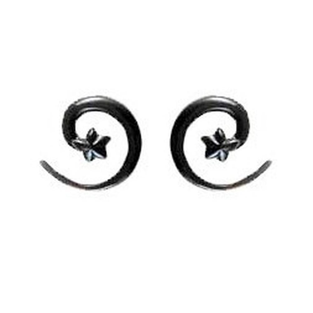Gauge Earrings :|: Black star spiral, 6 gauge earrings