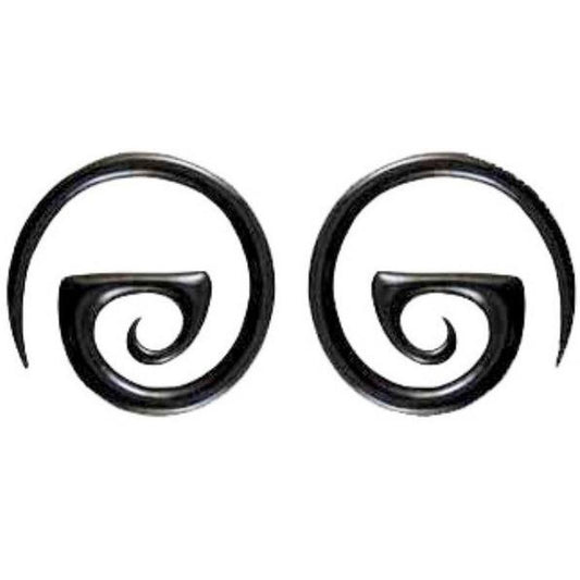 Circle Earrings for stretched ears | Gauge Earrings :|: Angular Spiral. Horn 6g gauge earrings.