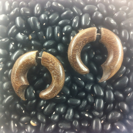 Rosewood Gauge Earrings | Fake Gauges :|: Talon Hoop, tribal earrings