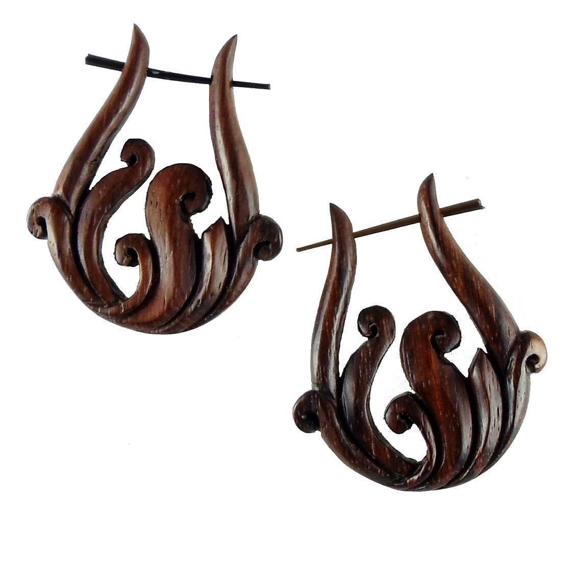 Natural Jewelry :|: Spring Vine. Wooden Earrings, Rosewood. 1 1/4 inch W x 1 3/4 inch L. | Wood Earrings