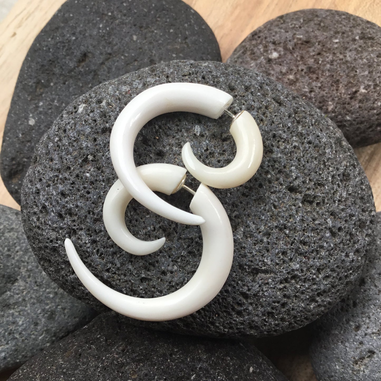 Maori Spiral of Life. Fake Gauges. Bone Jewelry.