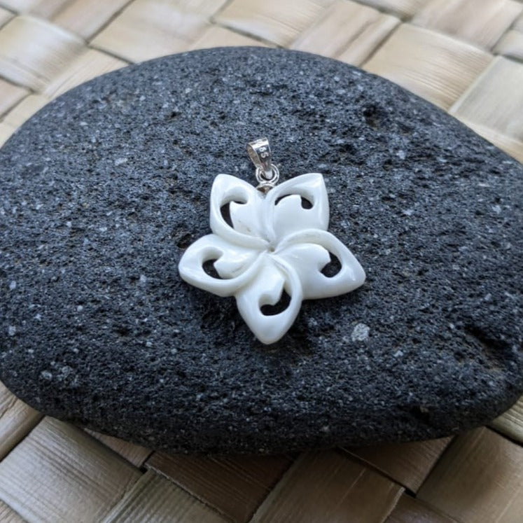 white flower necklace, bone