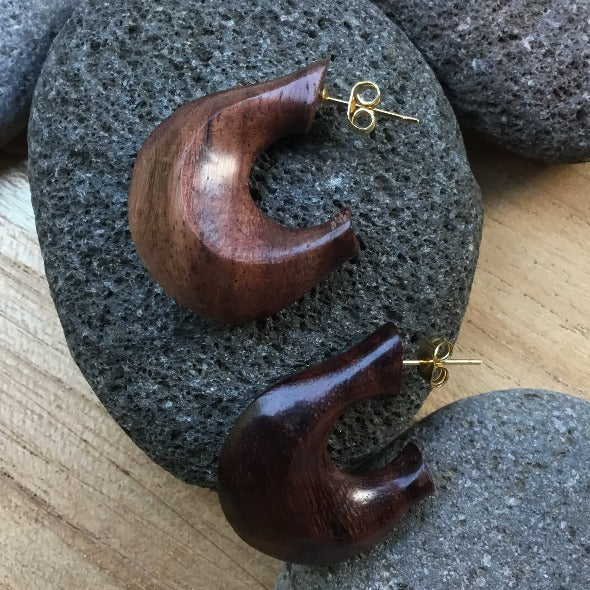 wood and gold stainless stud earrings
