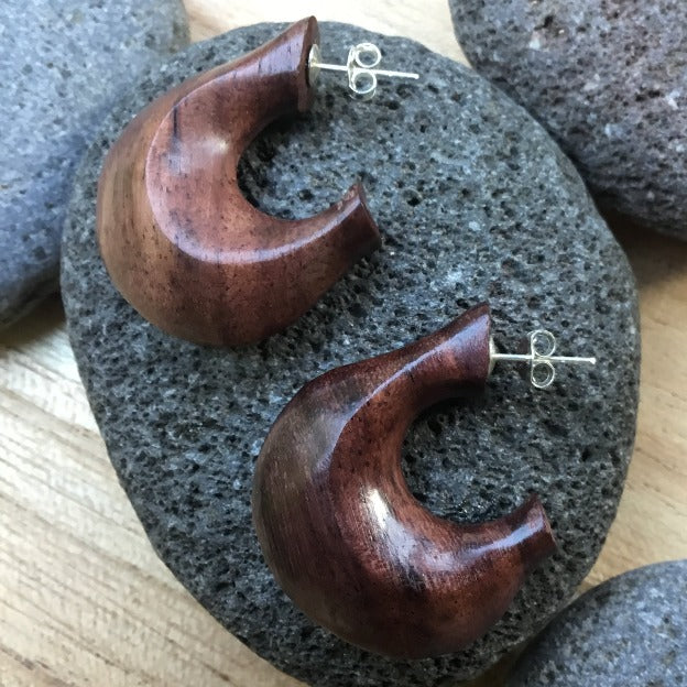 wood and silver earrings