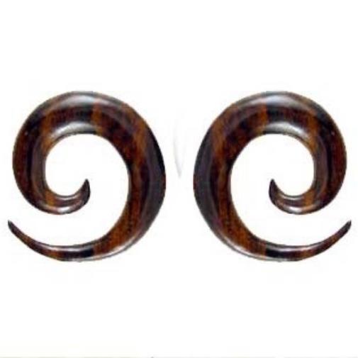 00 Gauge Earrings :|: Maori Spiral. Rosewood 00g, Organic Body Jewelry. | Wood Body Jewelry