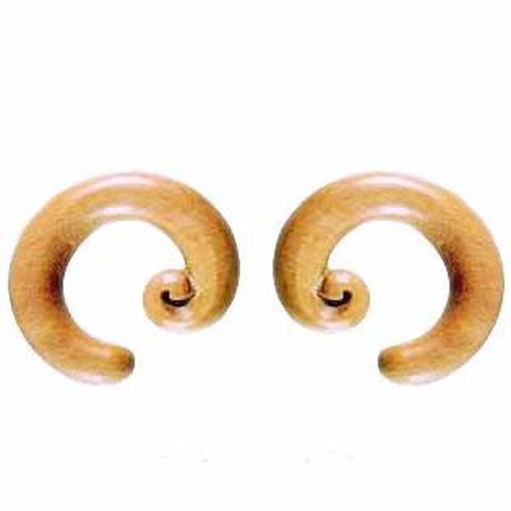 00 Gauge Earrings :|: Spiral Hoop. Sapote Wood 00g, Organic Body Jewelry. | Wood Body Jewelry
