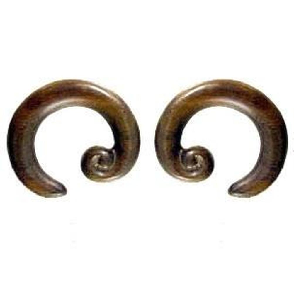 0 Gauge Earrings :|: Spiral Hoop. Rosewood 0g, Organic Body Jewelry. | Wood Body Jewelry