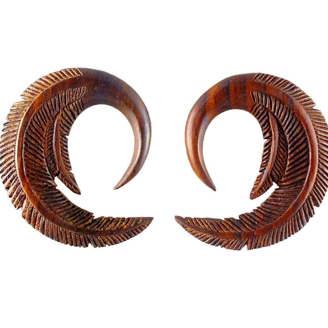 Gauges :|: Feather. 0 gauge Rosewood Earrings. 1 3/4 inch W X 2 inch L | Wood Body Jewelry