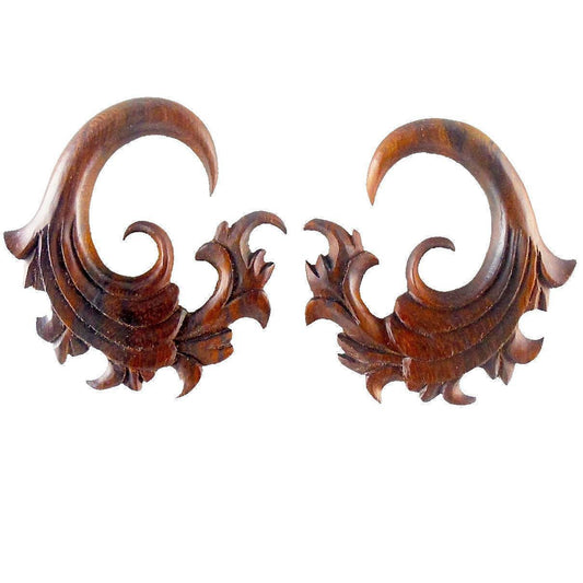Wooden Gauges for Ears | Gauge Earrings :|: Fire. Tropical Wood 0g gauge earrings.