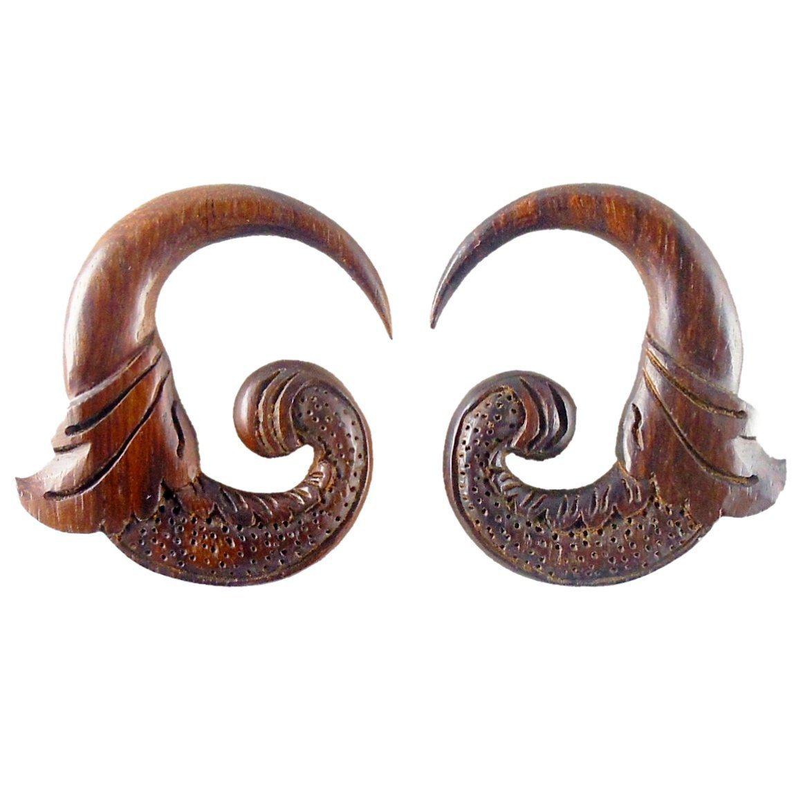 Wood Body Jewelry :|: Nectar Bird. 0 gauge Rosewood Earrings. 1 3/4 inch W X 1 3/4 inch L | Gauges
