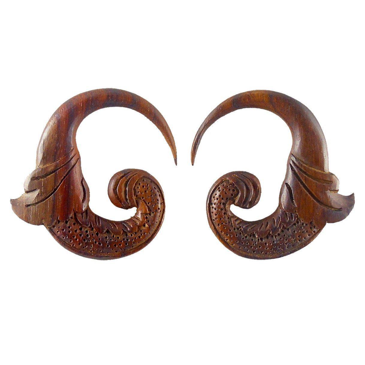 Wood Body Jewelry :|: Nectar Bird. 2 gauge Rosewood Earrings. 1 3/4 inch W X 1 3/4 inch L | 2 Gauge Earrings