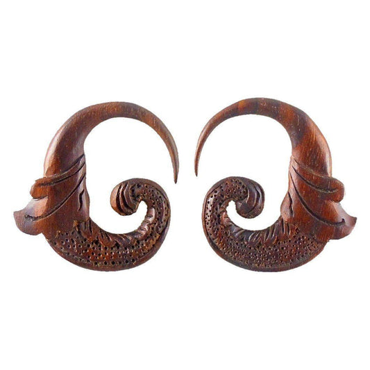 Natural Earrings for stretched lobes | Wood Body Jewelry :|: Nectar Bird. 6 gauge Rosewood Earrings. 1 3/8 inch W X 1 1/2 inch L | Gauges
