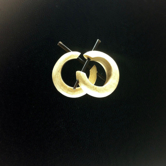 Wooden Unisex Jewelry | Wood Earrings :|: Silken Ivorywood Basic Hoops, 5/8 inches L x 5/8 inches W | Hoop Earrings