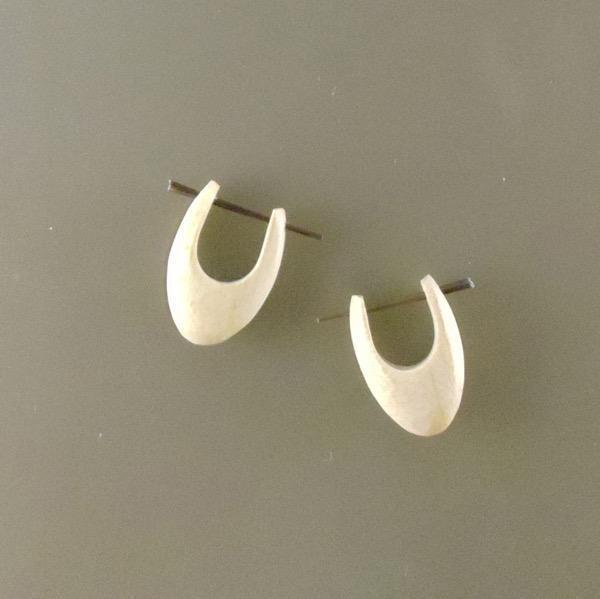 Wood Earrings :|: Basic Drop Point Hoops. Cream Wood.