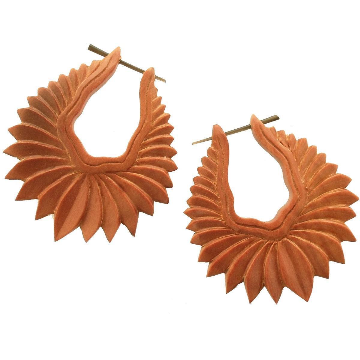 Wood Earrings :|: Fire Blossom. Tribal Earrings, wood. 2 inch W x 2 1/2 inch L. | Wood Earrings
