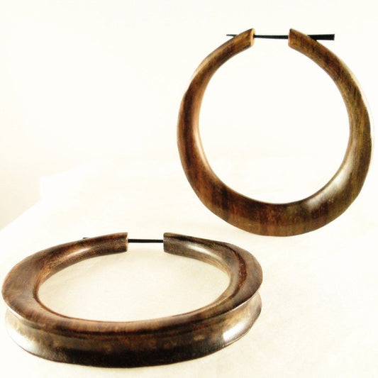 Curve Hawaiian Island Jewelry | Wood Earrings :|: Jupiter Hoop. Extra Large, Wood Earrings.
