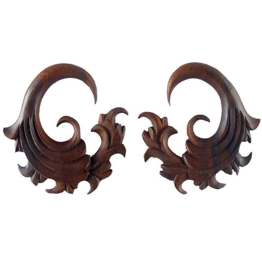 Carved Wood Body Jewelry | Gauges :|: Fire. 2 gauge earrings, wood. 1