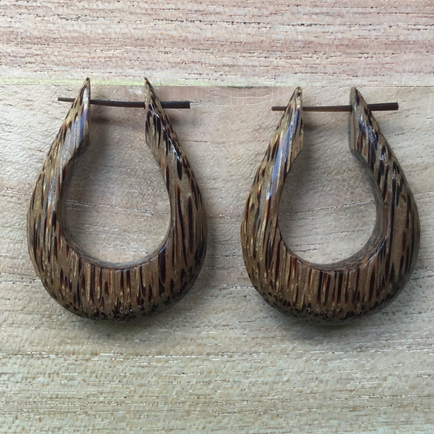 large hoop earrings, wood.