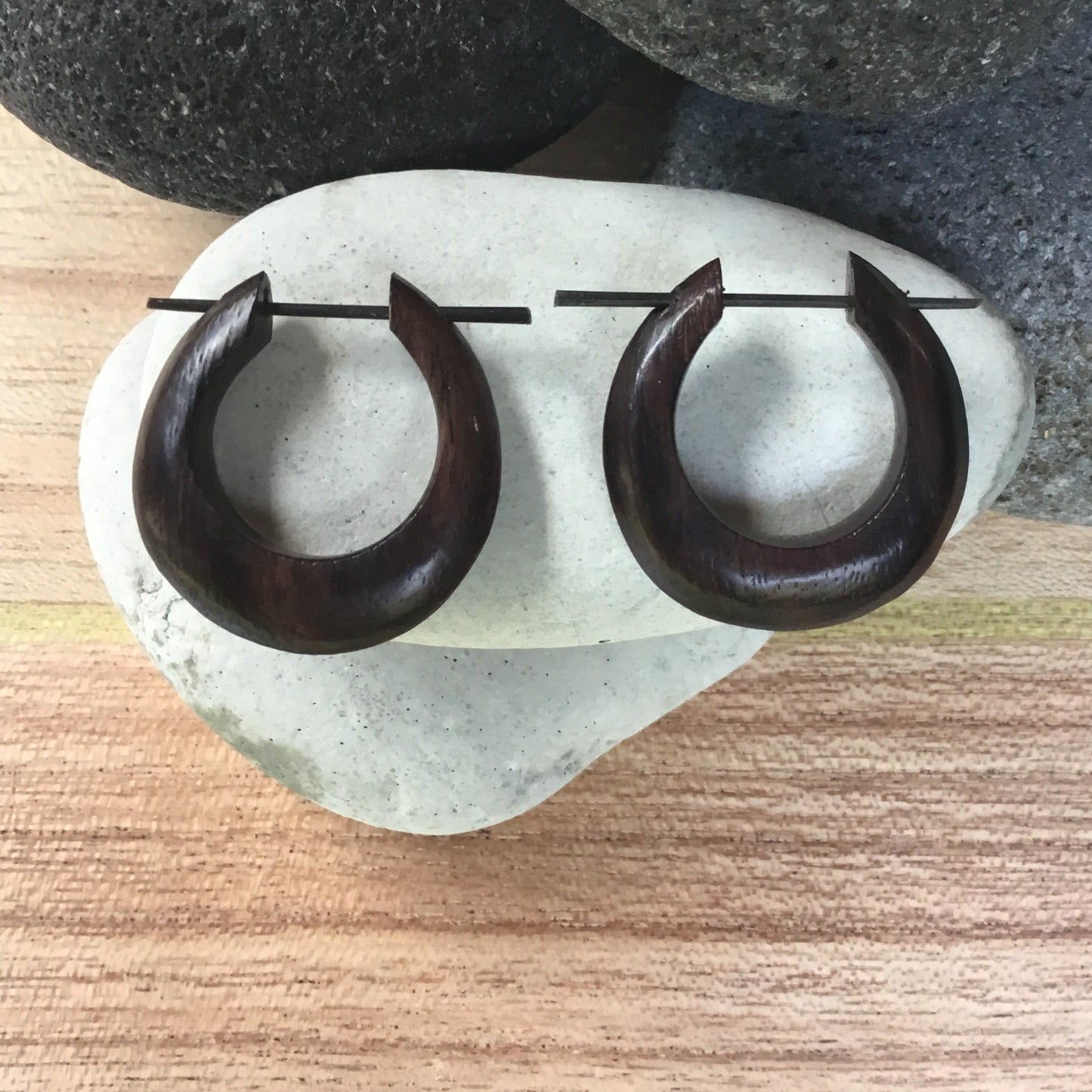 large wood hoop earrings.
