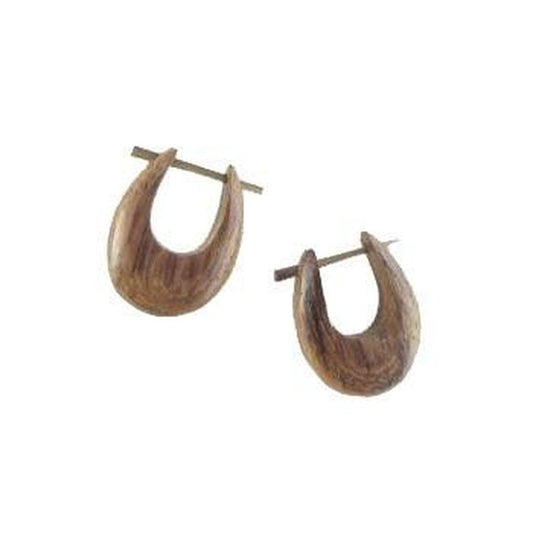 Brown Wood Earrings. Hoops.
