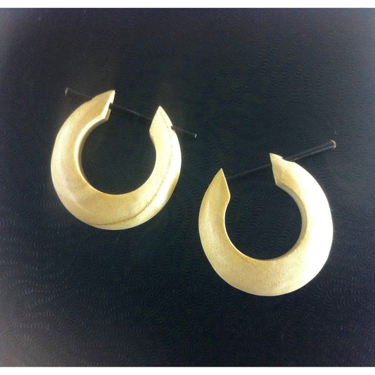 wooden earrings, round hoops.