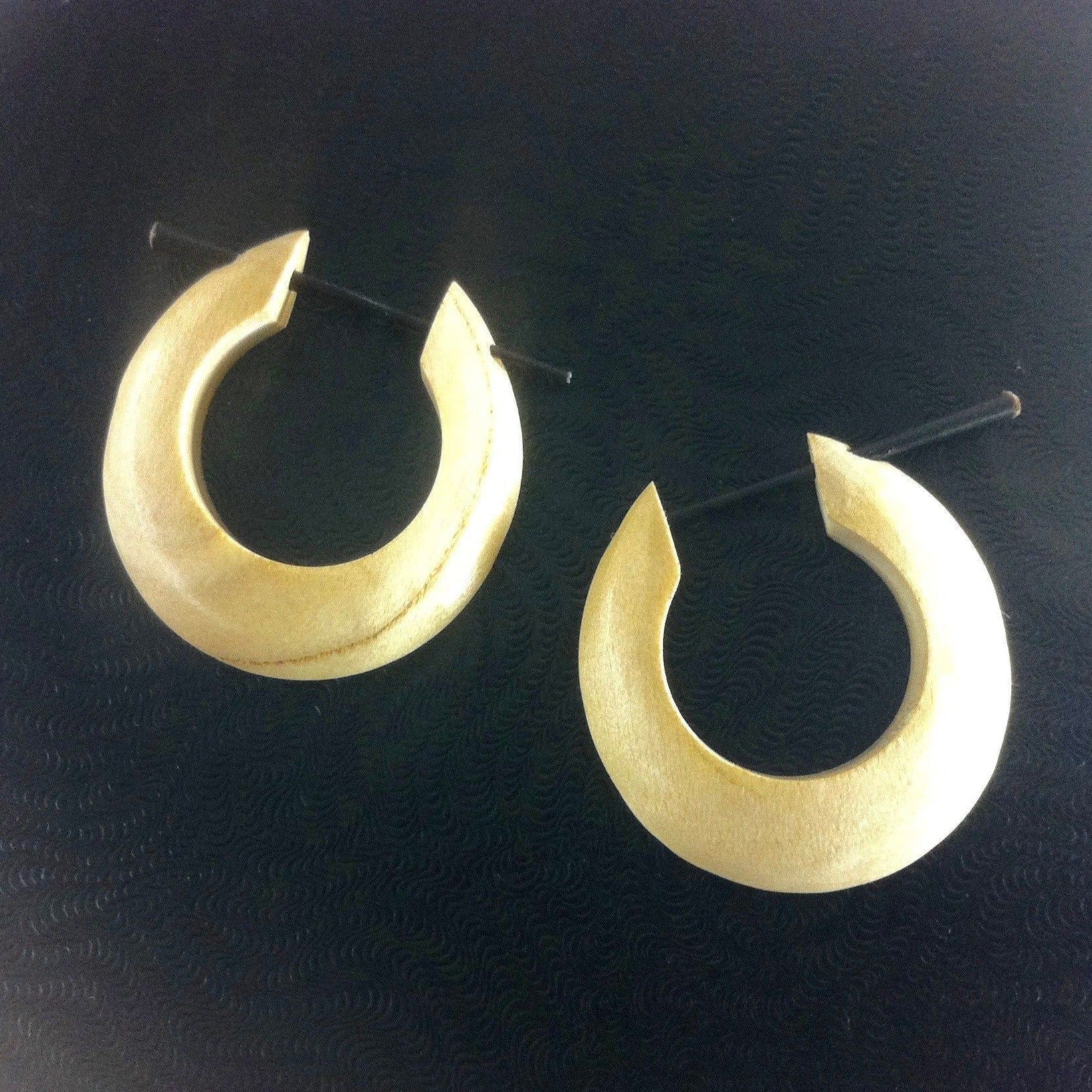 Wood Earrings :|: Medium Large Hoop Earrings, Cream Wood.