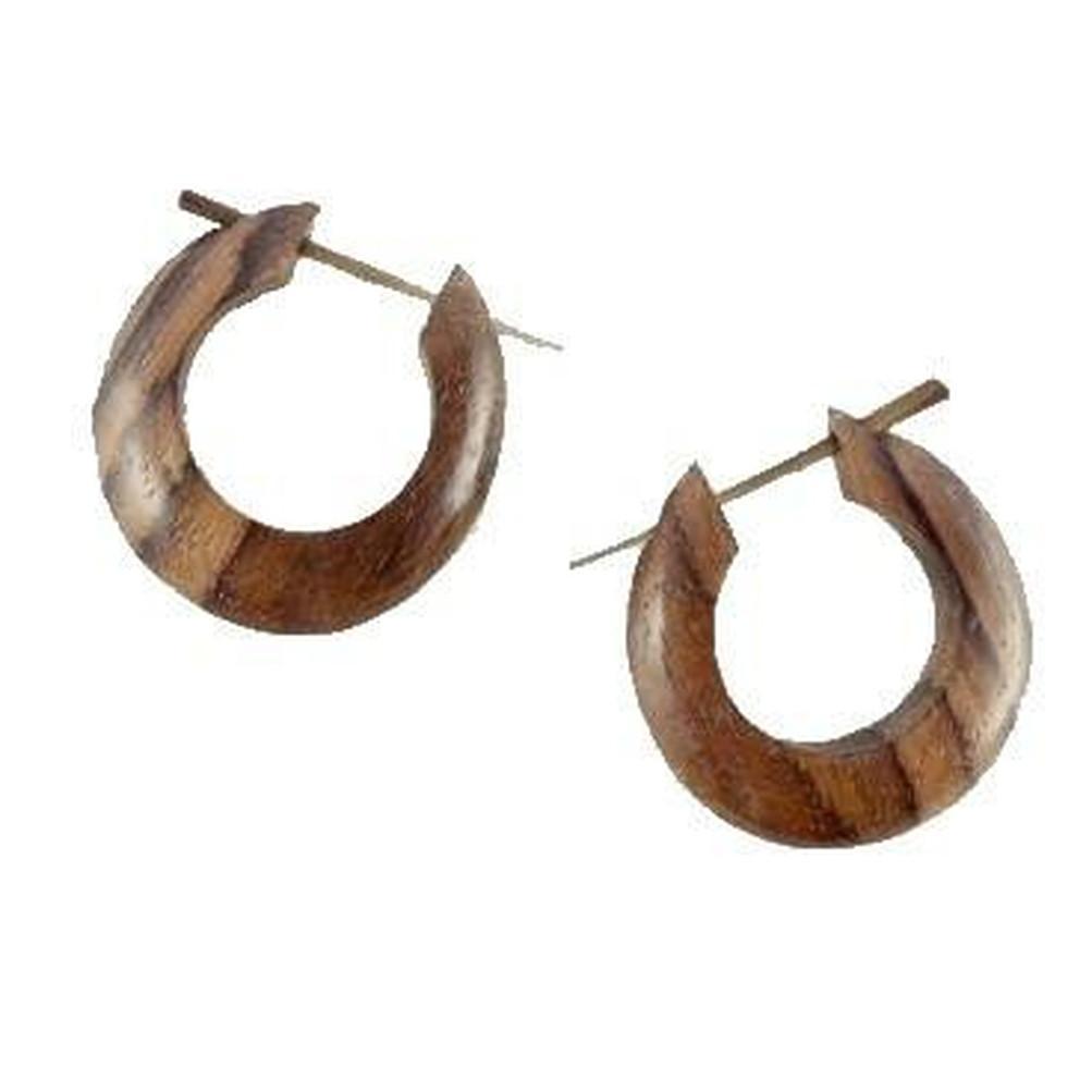Medium large basic hoop. Wood Post Earrings. Rosewood.