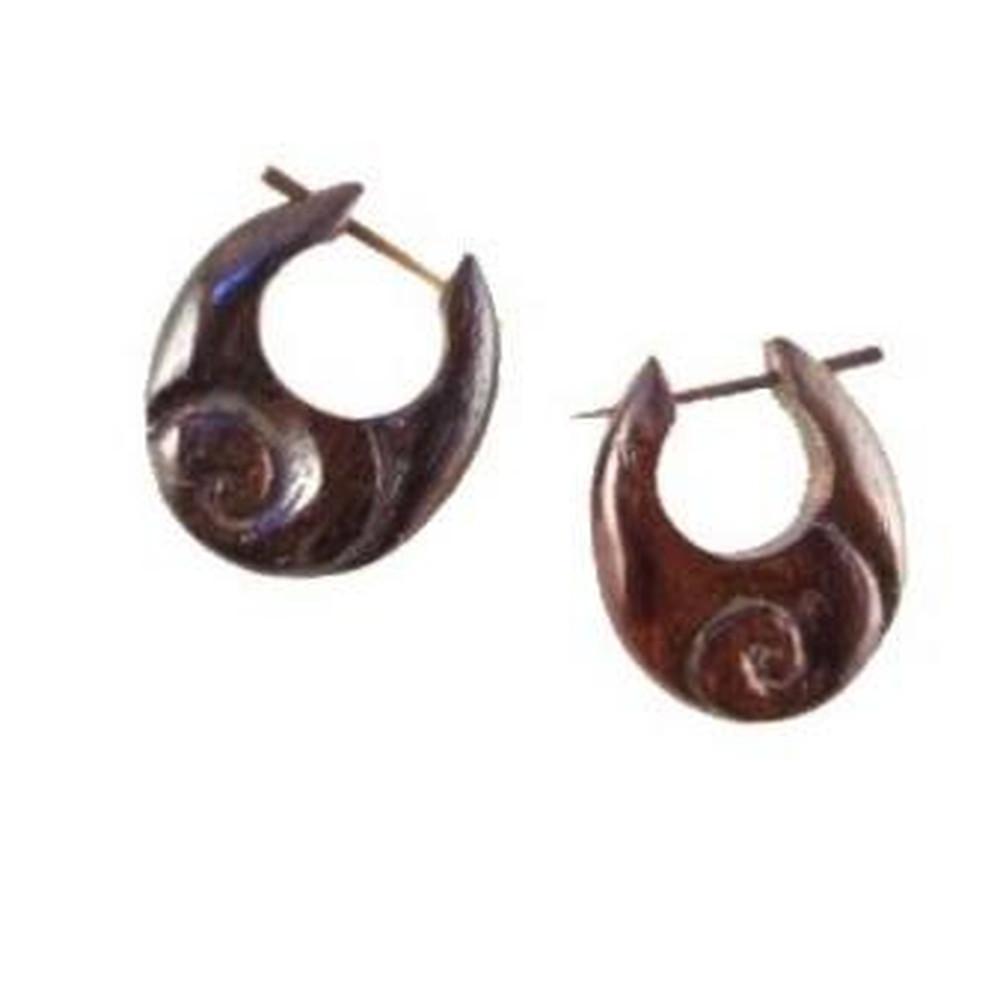 wood hoop earrings, spiral