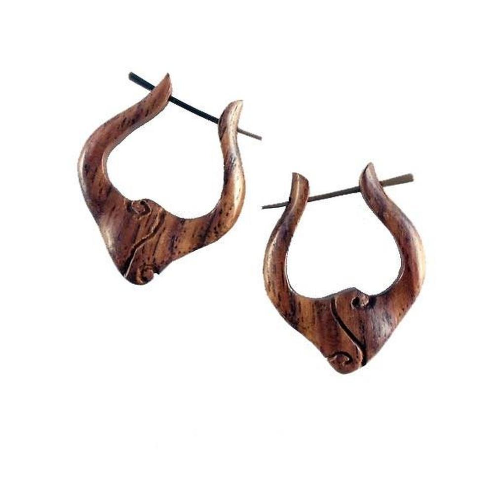 Natural Jewelry :|: Nouveau Drop Hoops, Rosewood Earrings, 7/8 inch W x 1 1/8 inch L. | Wooden Hoop Earrings