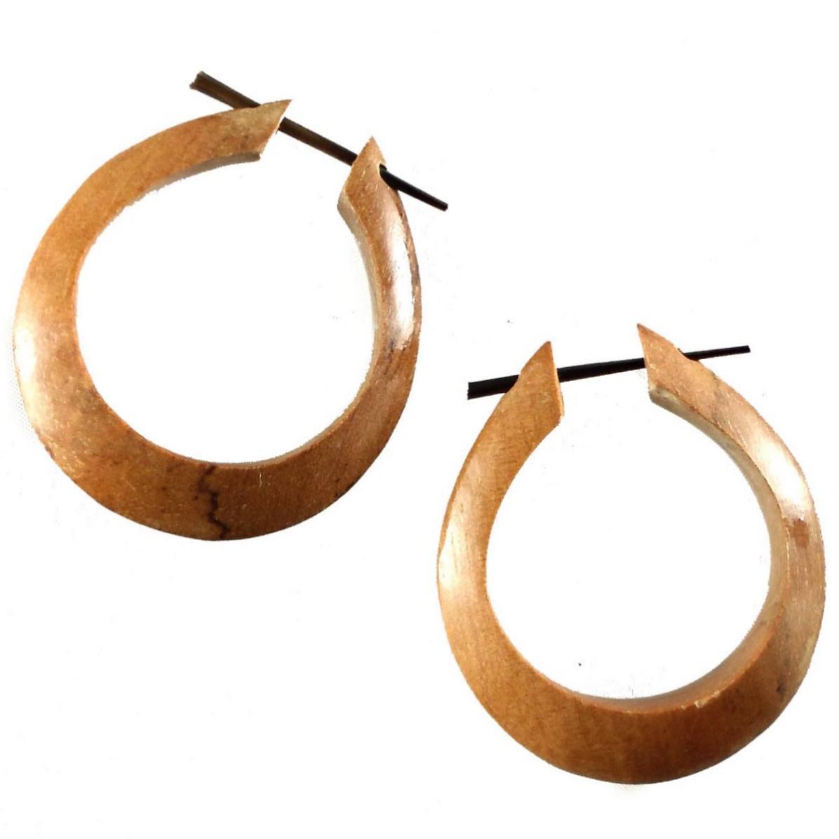 Tribal Jewelry :|: Meduim Large Angular Hoops. Sapote WoodEarrings. 1 3/8 inch W x 1 3/4 inch L. | Wooden Hoop Earrings